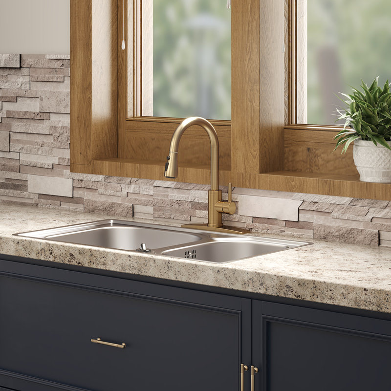 Pull Down Single Handle Kitchen Faucet with Accessories, Gold