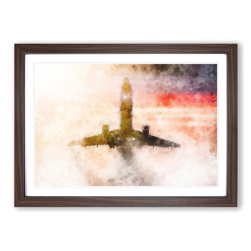 Airplane Lost In The Sky - Picture Frame Painting, Walnut, 45cm H x 63cm W x 2cm D