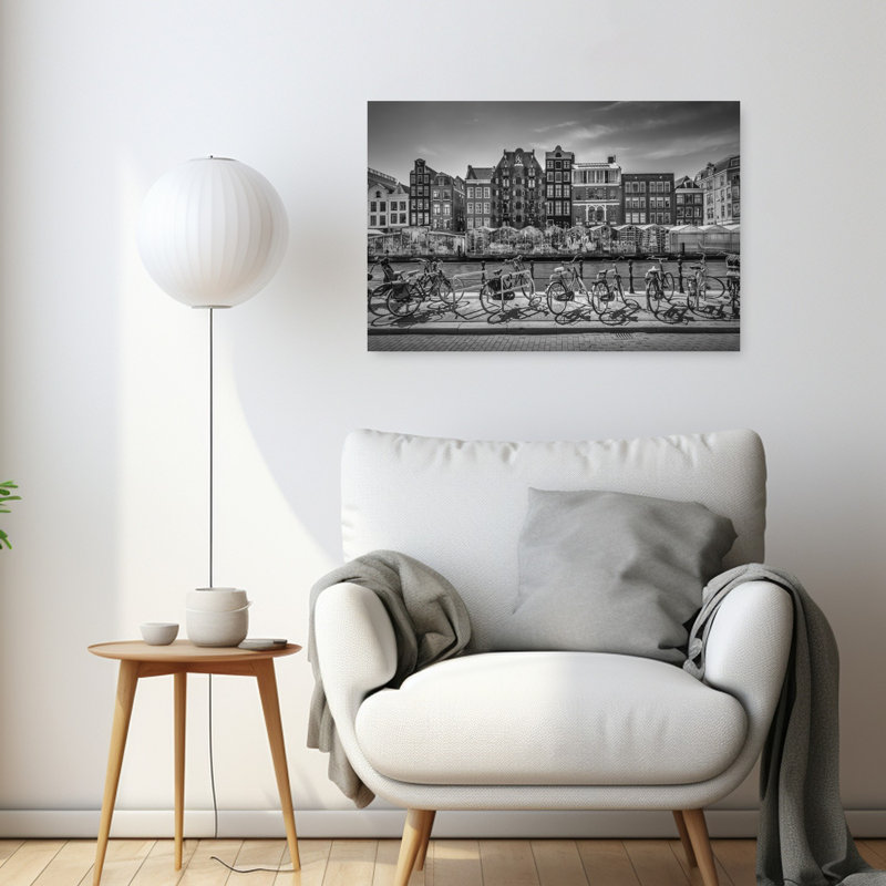 Amsterdam Canal Bicycles Abstract Contemporary Architecture City Wall Art Print, 24" H x 36" W