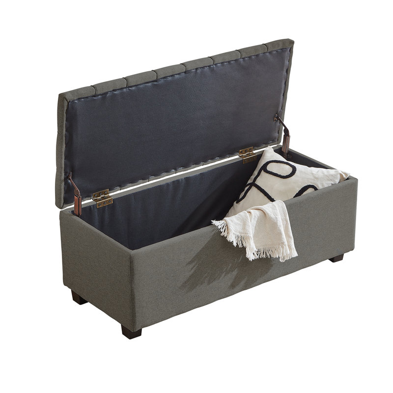 Banc de rangement rembourré 100% lin Heihachi, Café