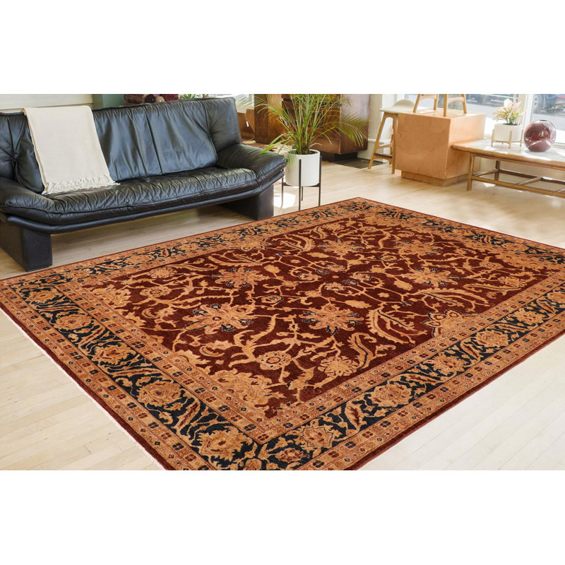 Tapis beige / rouge en laine noué à la main à motif oriental 8 pi 1 po x 11 pi 1 po Badita