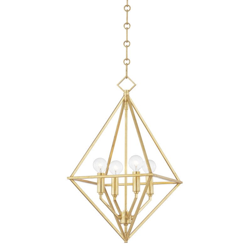 Elegant Gold Leaf 4-Light Geometric Chandelier with Dimmable LED