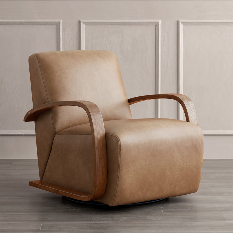 Fauteuil Winham Brehana, Foyer de noyer, Cuir cognac galet végétalien