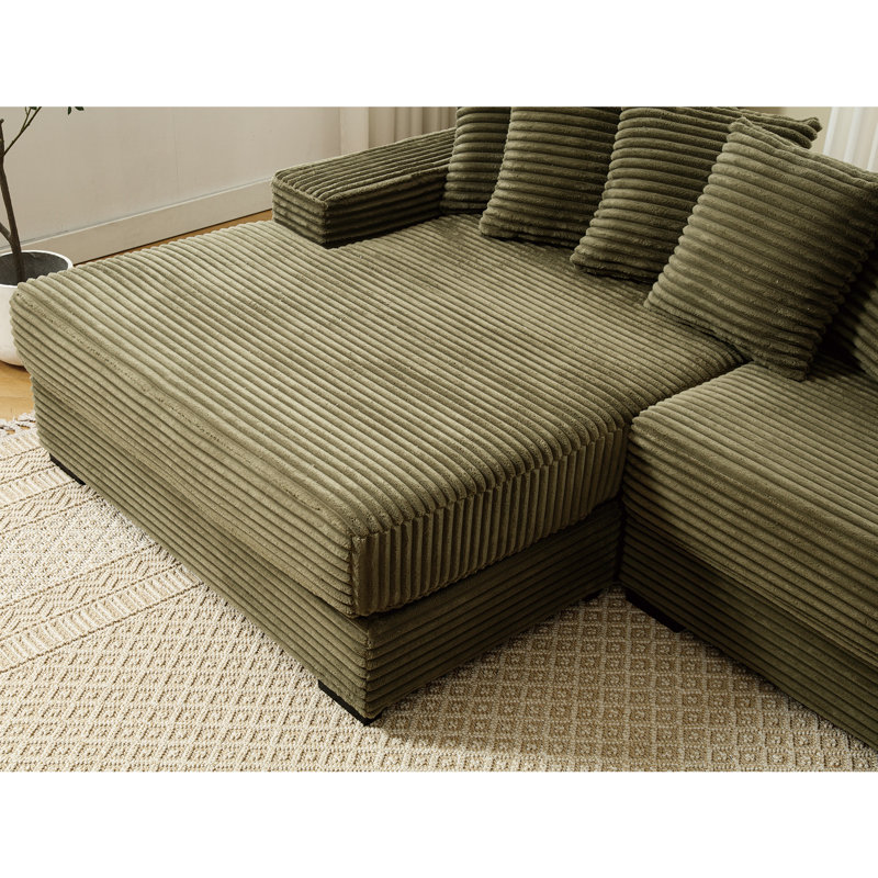Velours côtelé polyvalent avec méridienne gauche et 8 coussins modulaires surdimensionnés confortables, Vert