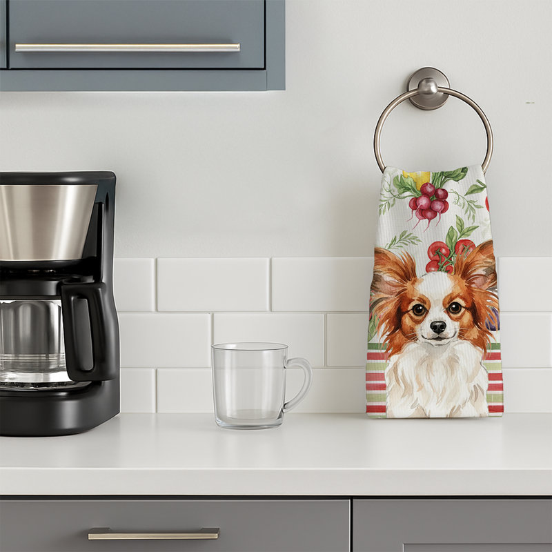 White with Red Papillon Vegetables Kitchen Towel, White/Red Papillon