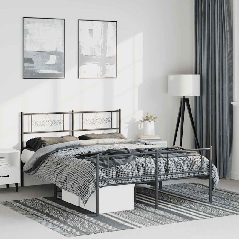 Cadre de lit en métal 12 po avec tête de lit sans matelas, Simple, Noir avec tête de lit et pied de lit