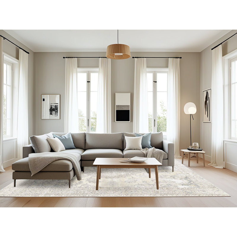 Tapis beige/gris traditionnel Quintan, Rectangle 8 pi x 10 pi