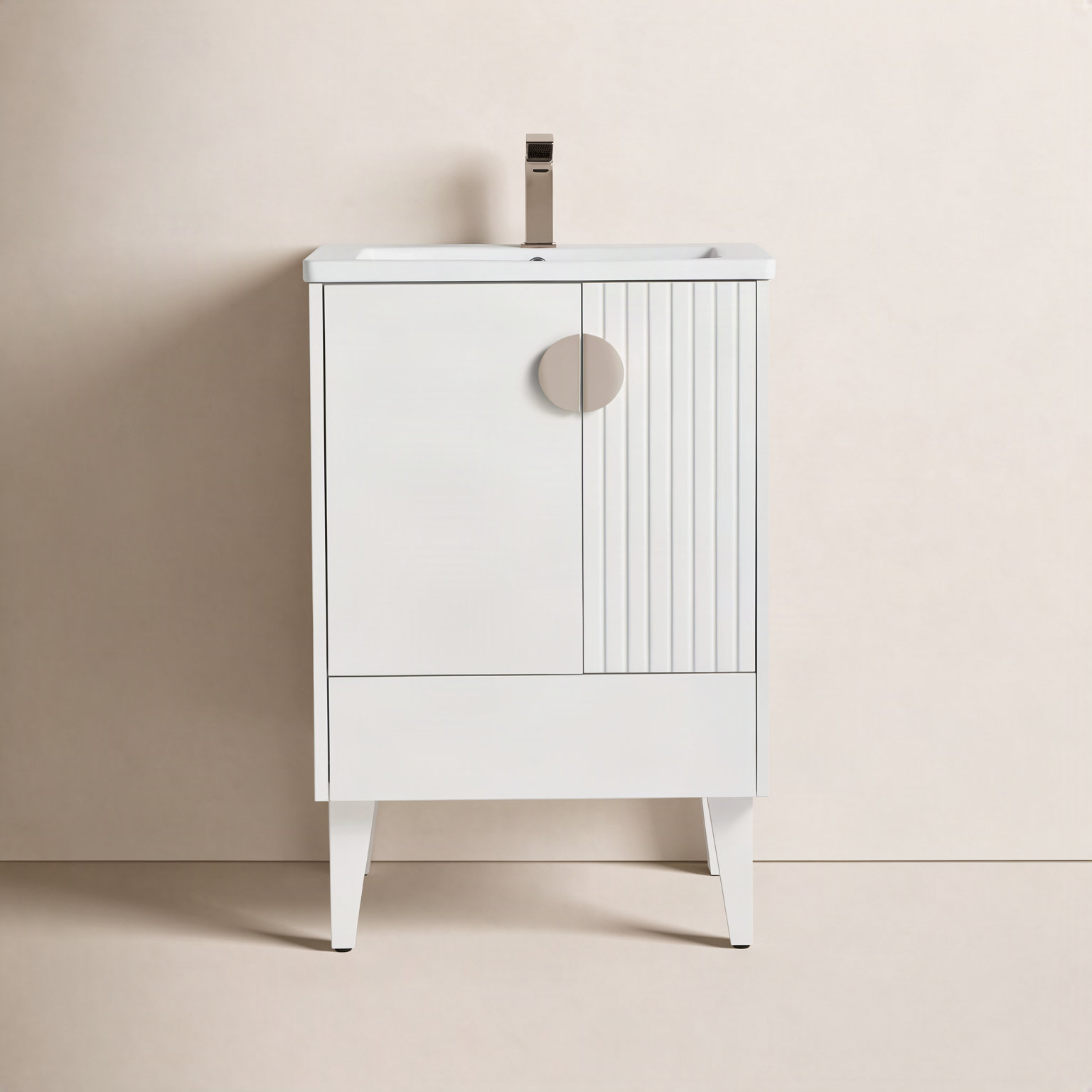 Saimah 24'' Single Bathroom Vanity, White Matte, Satin Nickel