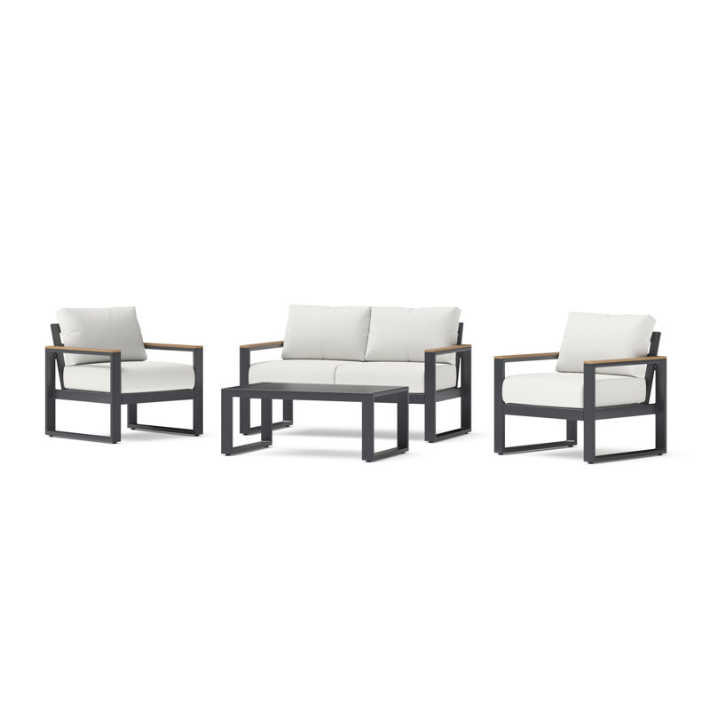 Sierra 4 Piece Sunbrella Outdoor Patio Seating Set - Bliss Linen, White