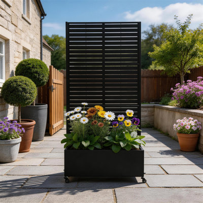 Metal Planter Box with Trellis and Wheels