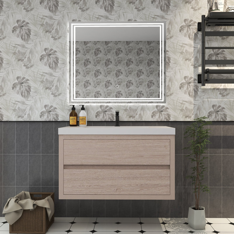 Emert 35.5'' Single Bathroom Vanity with Acrylic Top, Pink Wood