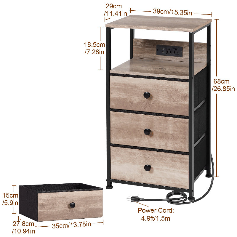  Ensemble de tables de bout 2 tiroirs en tissu, Gris