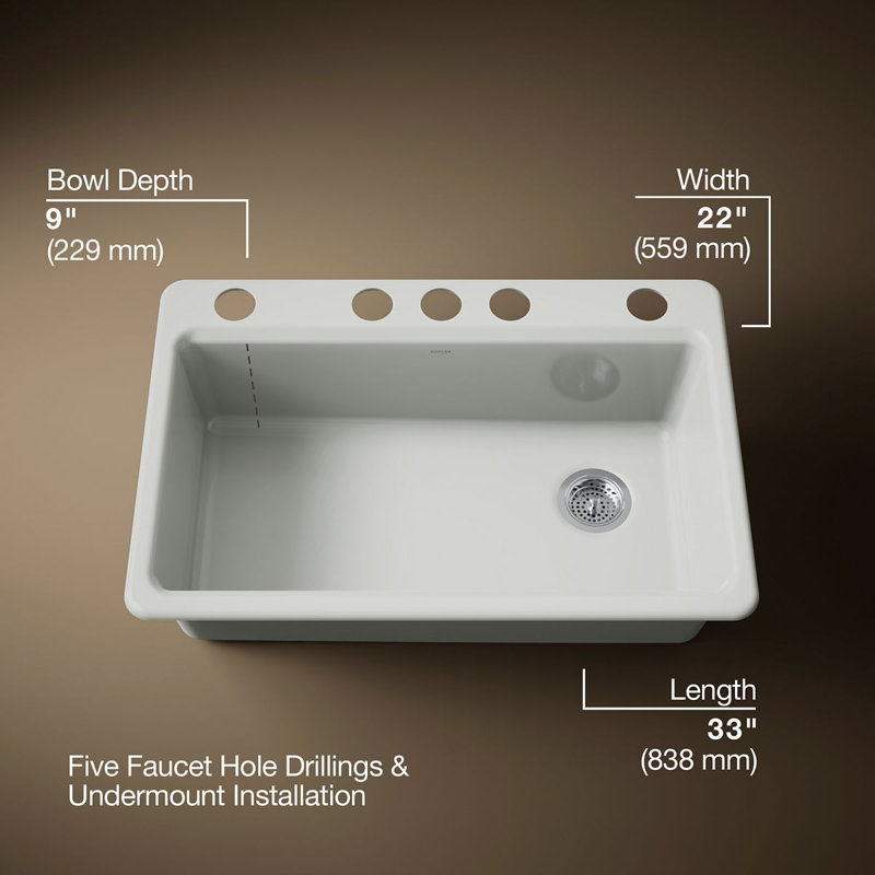 Riverby 33" x 22" x 9-5/8" Under-Mount Single-Bowl Kitchen Sink with Accessories, Sea Salt