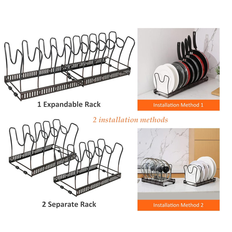 Expandable Pot Organizer with 10 Adjustable Compartments for Kitchen Cabinet Cookware, Bronze