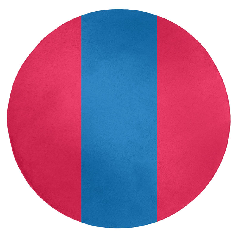 Tapis rouge/bleu rayé, Rond 5 pi