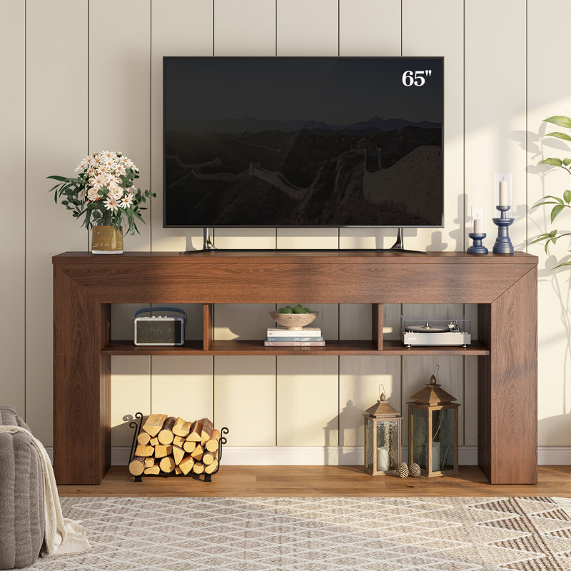 Slim Console Table with Open Storage Shelves in Light Brown & Dark Brown, Dark Brown