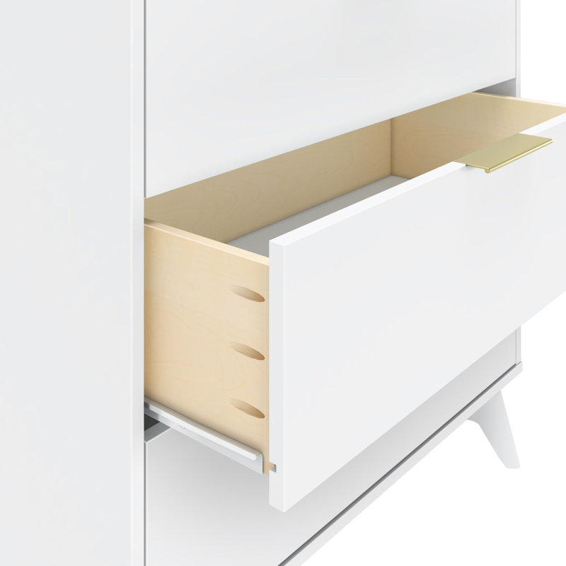 Commode 3 tiroirs l 37 po en bois massif avec poignées en métal, Blanc