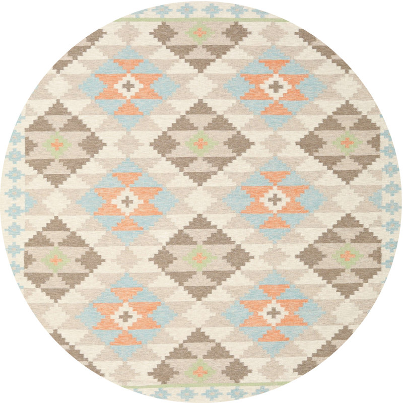 Tapis contemporain gris / olive, Rond 6 pi