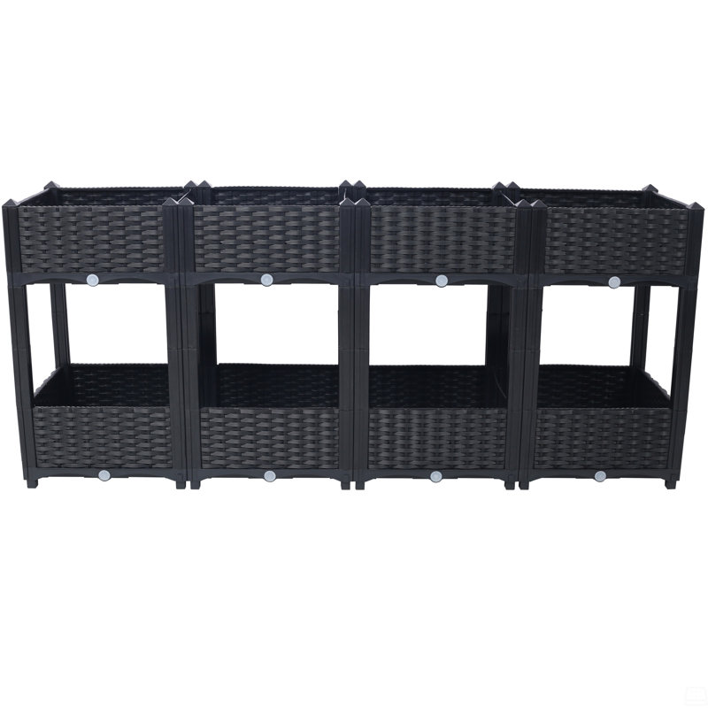 Lits surélevés avec jardinière, 27.7" H x 63" W x 15.7" D, Noir