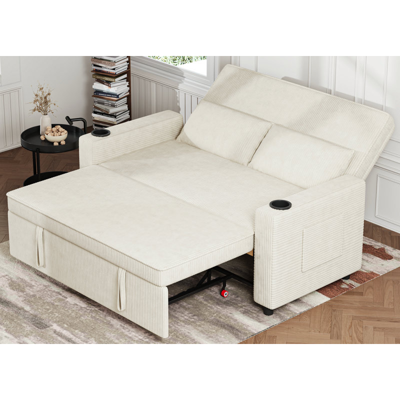 2 Seater Velvet Sofa Bed, Beige