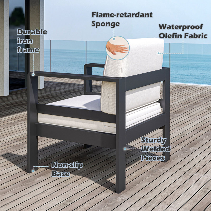 Arnhildur Aluminum Outdoor Lounge Chair, Gray, Light Gray