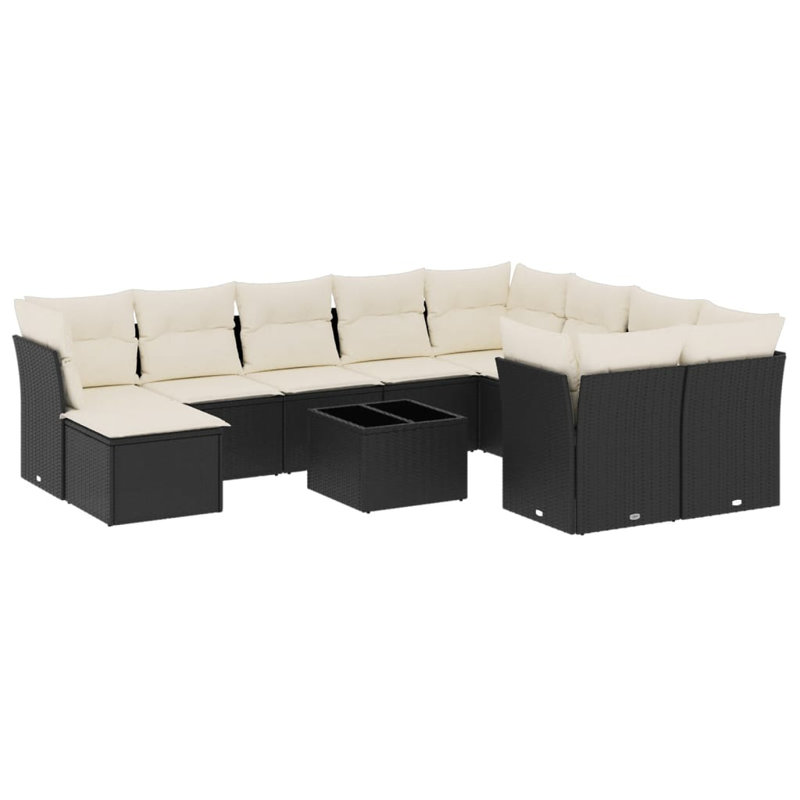 Ensemble de canapé de jardin en rotin PE Vidaxl, acier thermolaqué, verre trempé