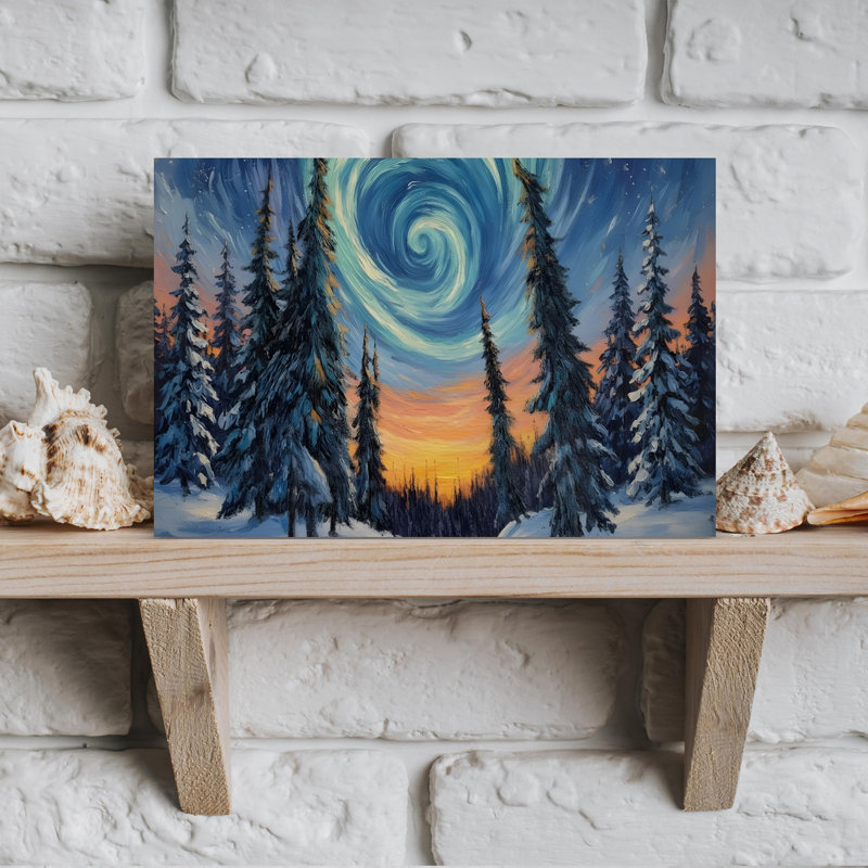 Aurora Borealis Abstract Bird Cherry Peony Flower Forest Wall Art, 18" H x 12" W