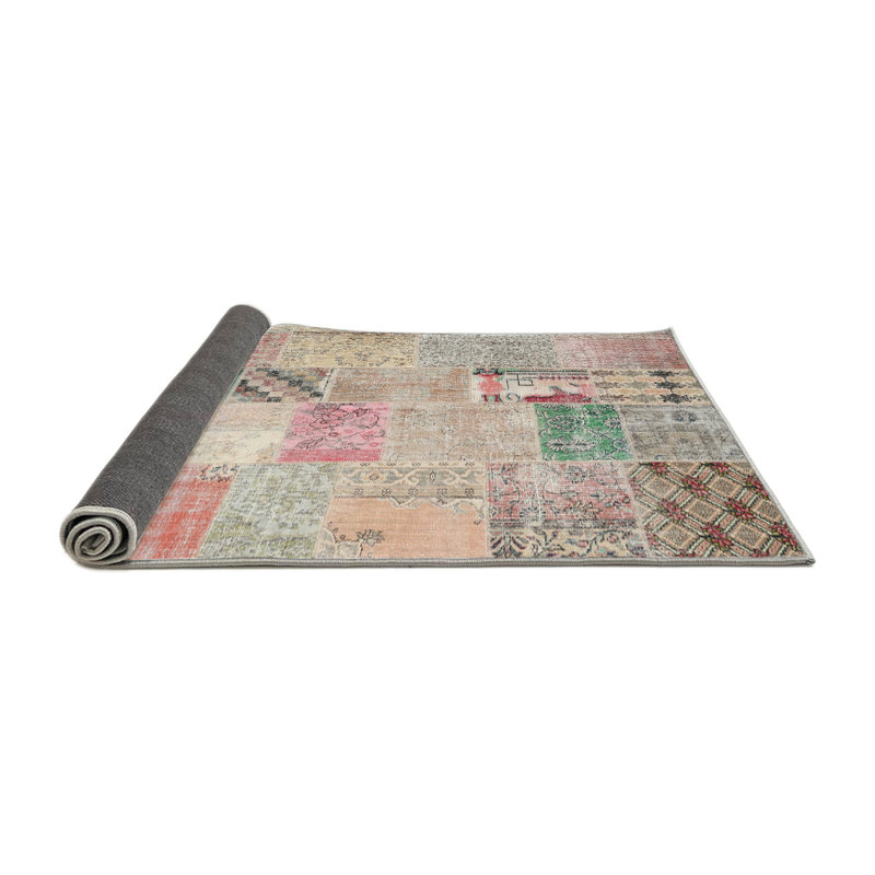 Tapis patchwork gris / rose / beige, Rond 8 pi
