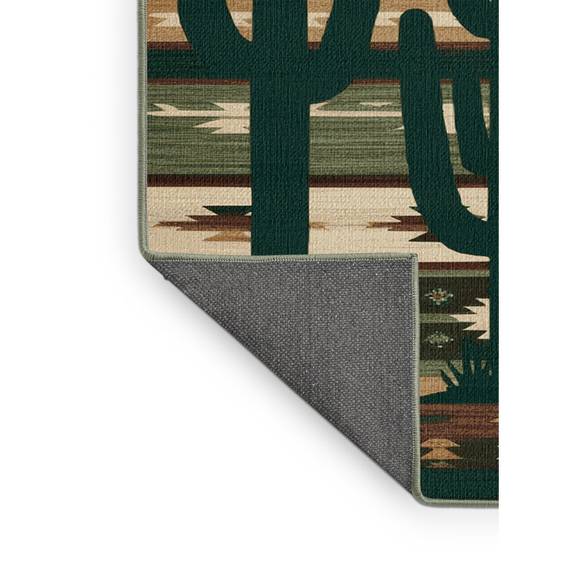 Washable Saguaro Cactus Southwestern Area Rug, Round 7'