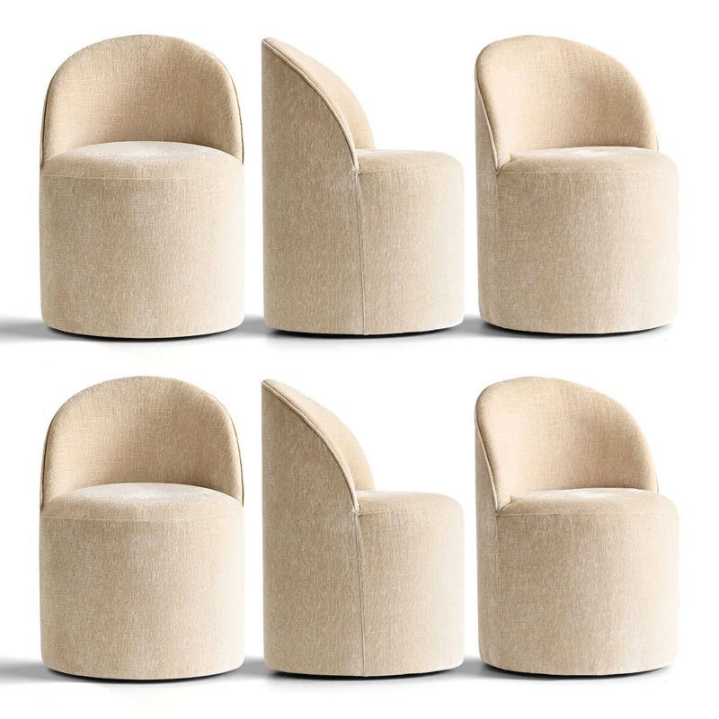 Chaise de salle à manger rembourrée roulante avec roulettes cachées (ensemble de 6), Brie