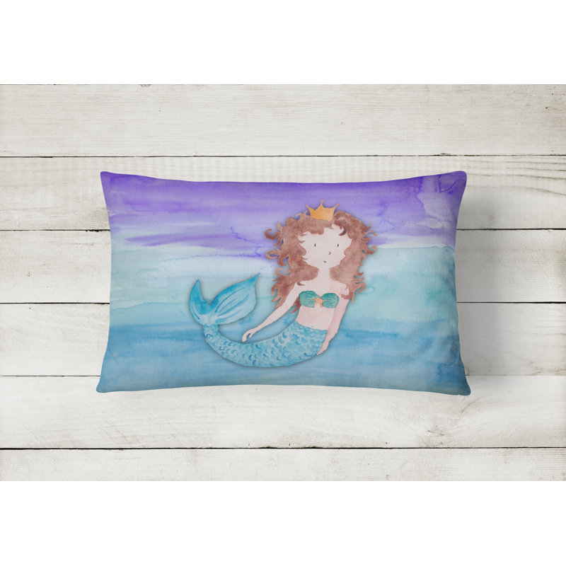  Brunette Mermaid Watercolor Lumbar Pillow