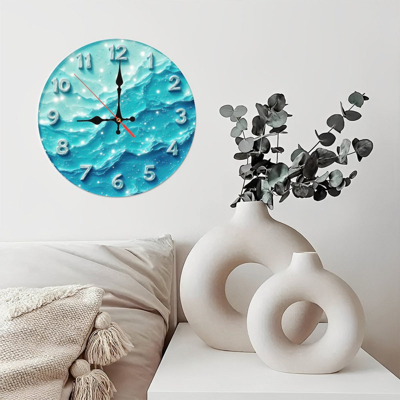 Sparkling Blue Wavy Clock Numbers
