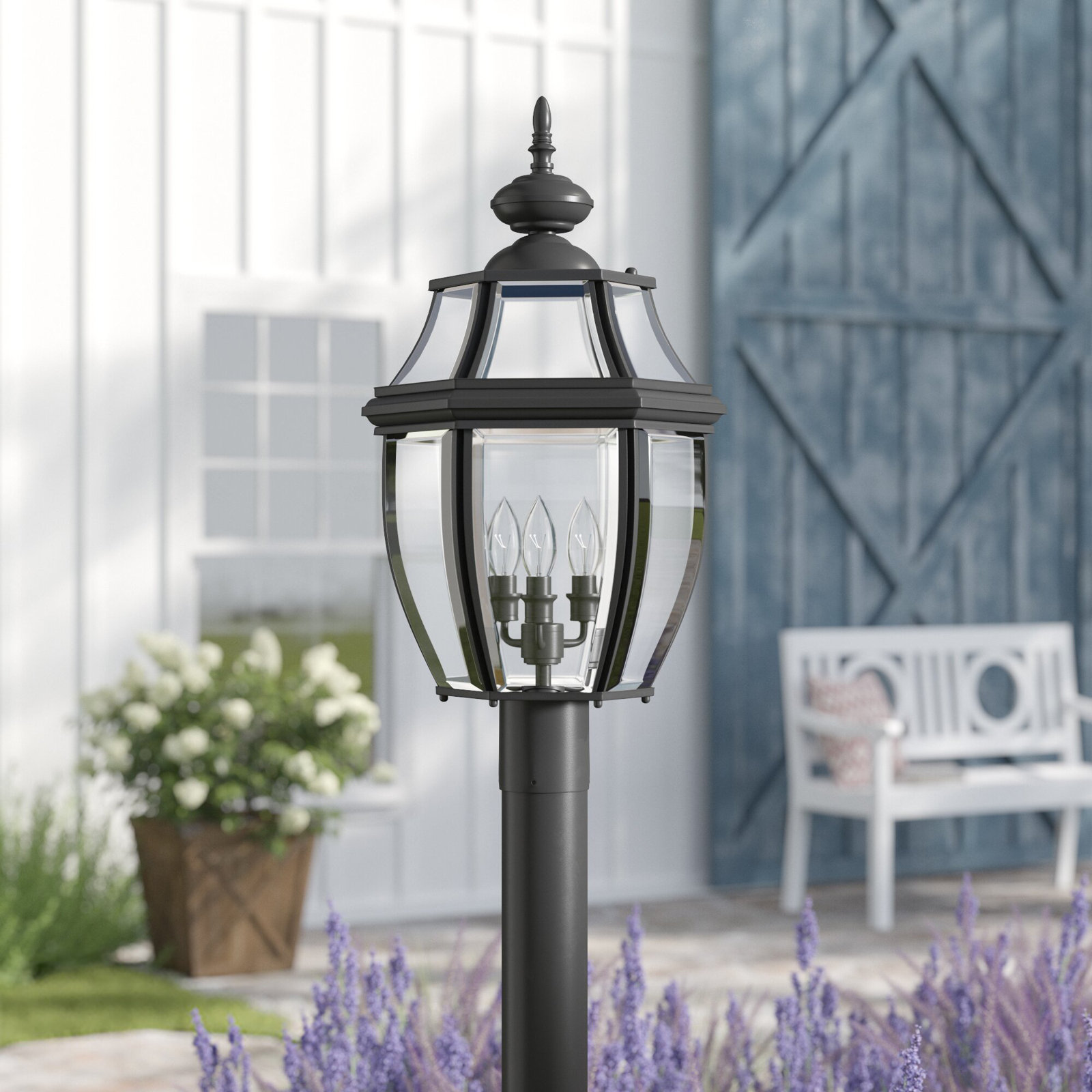 Beveled Outdoor Lantern Head, Black