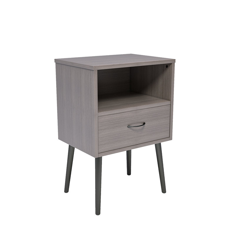 Set Of 2 Modern Nightstands With Storage Drawers And Open Wooden Shelves | Gift Idea, Gray