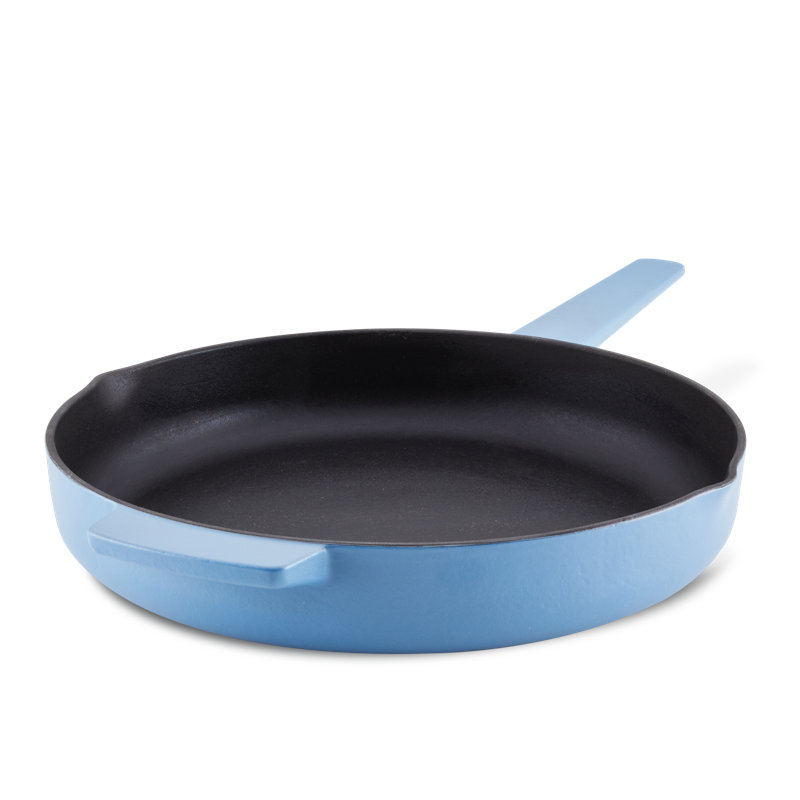 KitchenAid Enameled Cast Iron Induction Skillet with Helper Handle and Pour Spouts, 12 Inch, Blue
