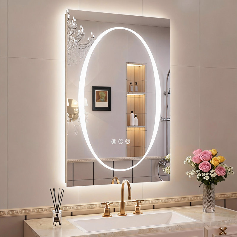 Miroir de salle de bain à DEL à intensité variable avec rétroéclairage et rétroéclairage, température de 3 couleurs, antibuée, verre trempé, homologué ETL