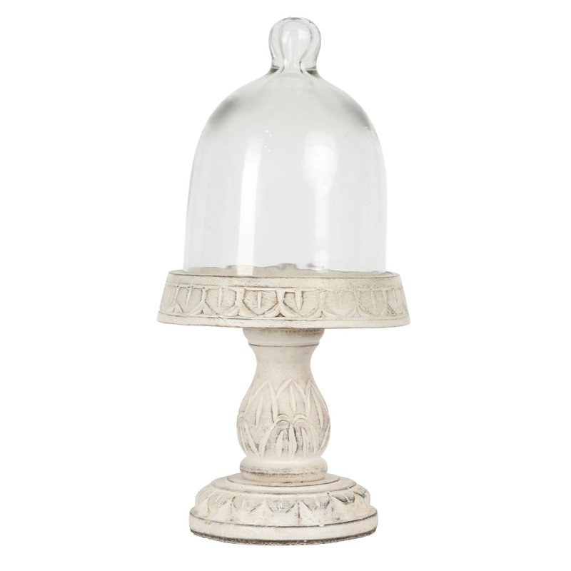 Présentoir à gâteaux en bois blanchi, petit modèle, 24 cm de hauteur x 16,5 cm de large x 16,5 cm de profondeur, avec plateau en verre.