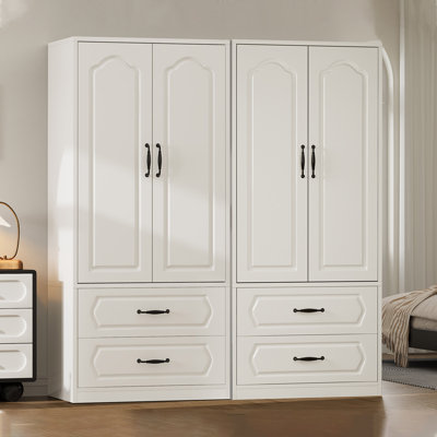 Wardrobe Armoire Closet With 4 Door, 4 Drawers And 2 Hanging Rods, Wooden Closet Storage Cabinet For Bedroom by Latitude Run