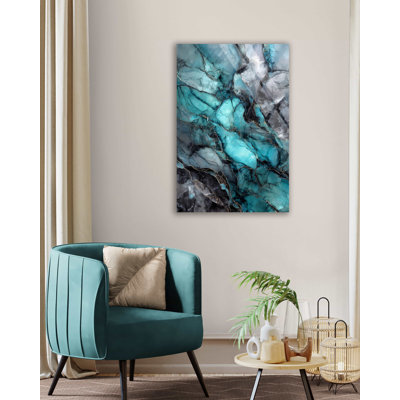 Teal and Black Abstract Marble Tempered Glass Wall Art, Modern Turquoise Fluid Alcohol Ink Decor, Elegant Gold Vein Luxury Home Office Gift