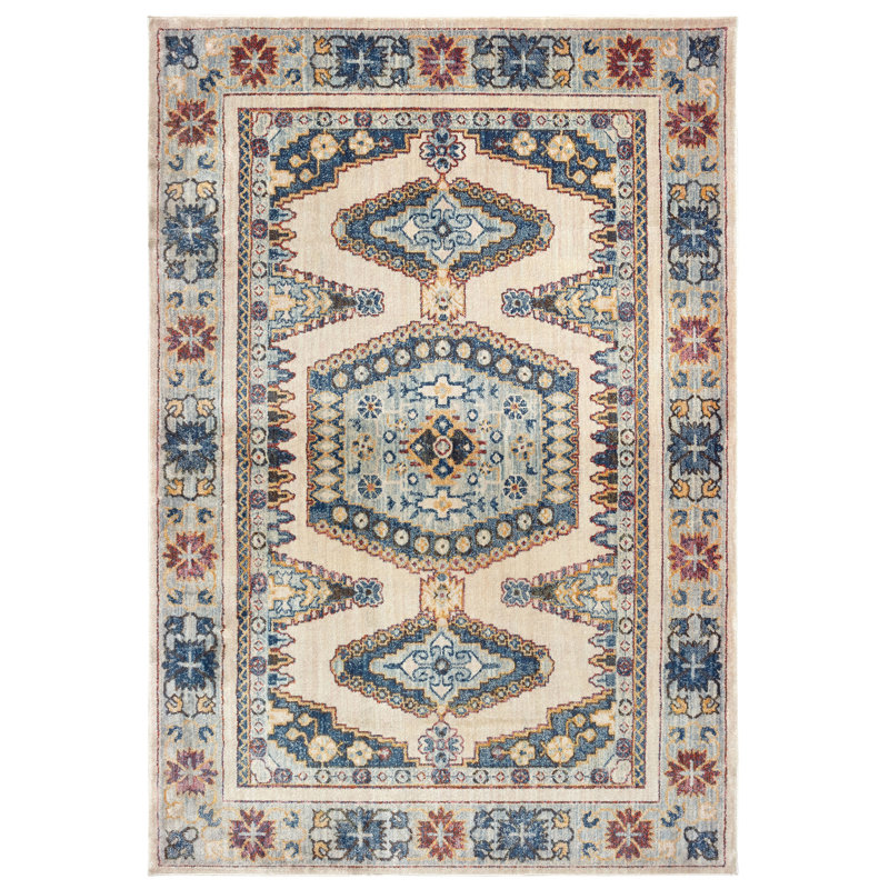 Tapis oriental ivoire / bleu Pateros, Rectangle 9 pi 10 po x 12 pi 10 po