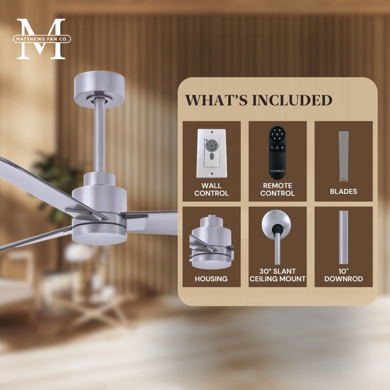 Alessandra Outdoor Downrod Ceiling Fan, Brushed Nickel, Brushed Nickel