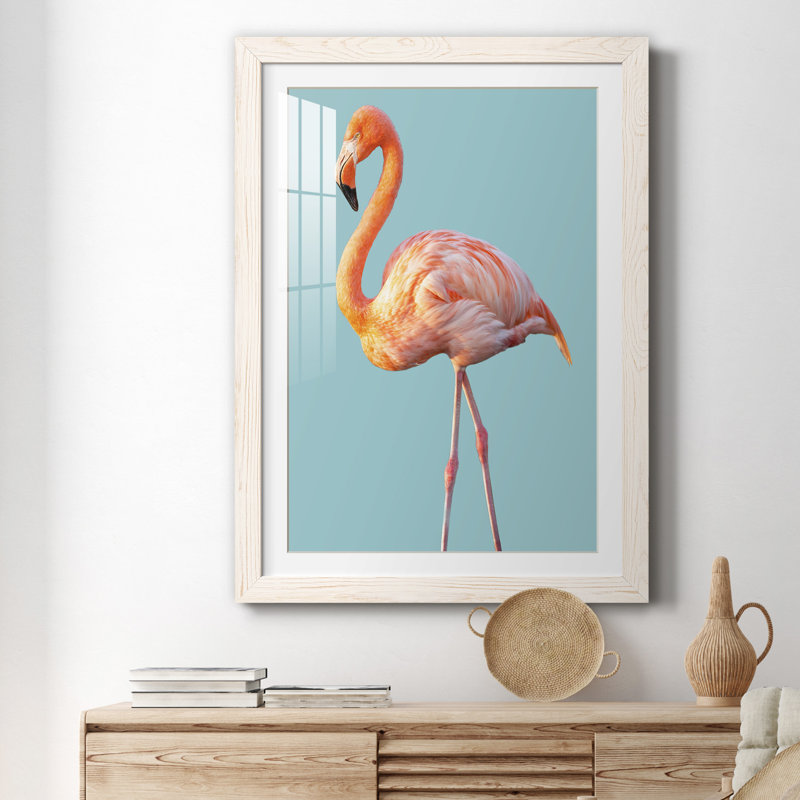 Flamant rose - cadre photo, H 31,5 po x l 23,5 po x P 1,5 po, Cadre blanc