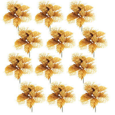 Coffret de 12 houx artificiels à paillettes dorées avec boîte-cadeau