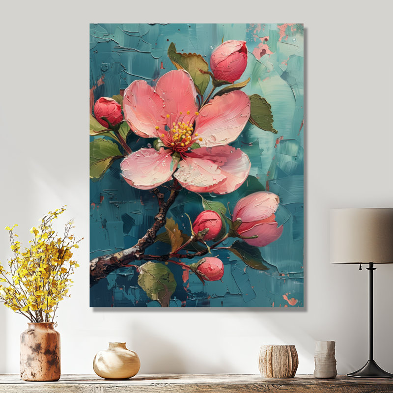 Rose, bleu, éclatant, fleur de pommier, H 12 po x l 20 po, Toile tendue