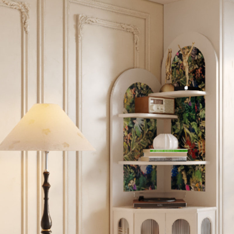 Armoire de coin rétro en bois massif beige, Beige