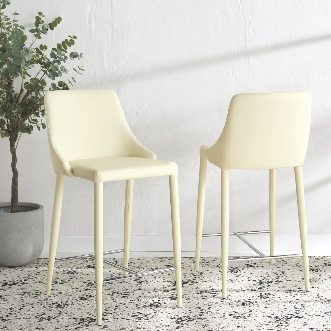 Bohy Modern PU Leather Counter Stool with Chrome Iron Frame (Set of 2) Wrought Studio™ 