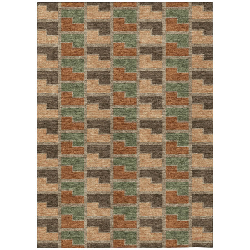 Machine Washable Indoor/Outdoor Lockway ACN2417 Geometric Rug, Rectangle 10' x 14'