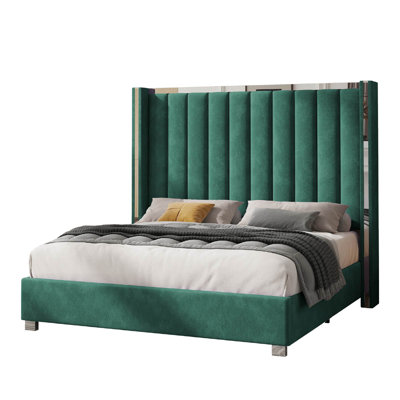 Gerasim Bed Frame with 58" Tall Headboard, Velvet Upholstered Platform Bed