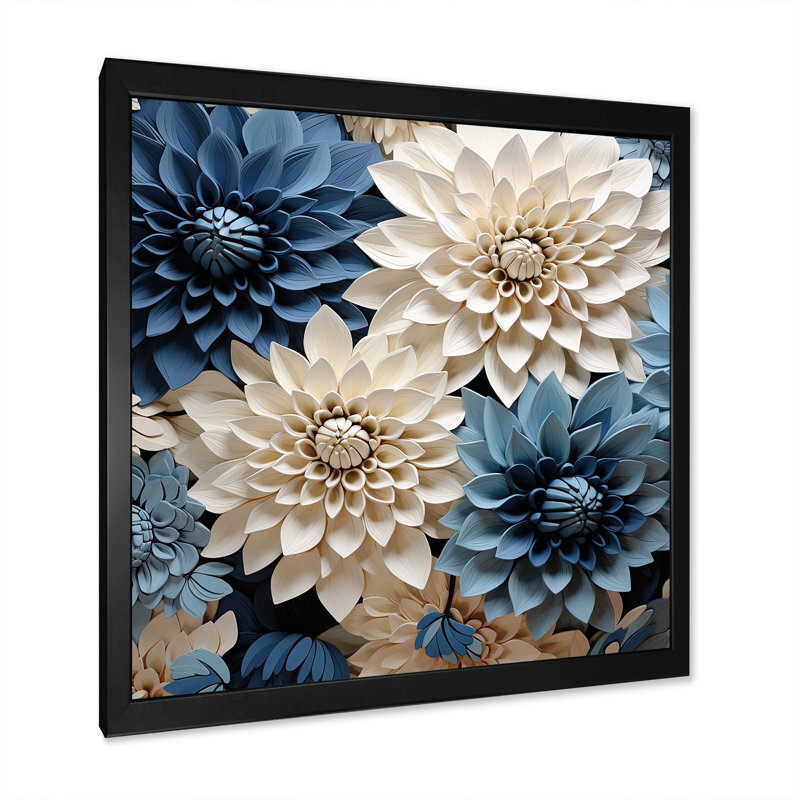 Symphonie blanche et bleue sur toile, Cadre simple noir, H 24 po x l 24 po x P 1 po