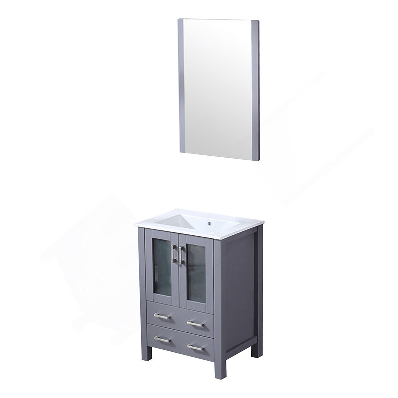 Meuble-lavabo de salle de bain 18,25 po D, plateau en céramique et 22 po Miroir, Gris foncé, 24.05"